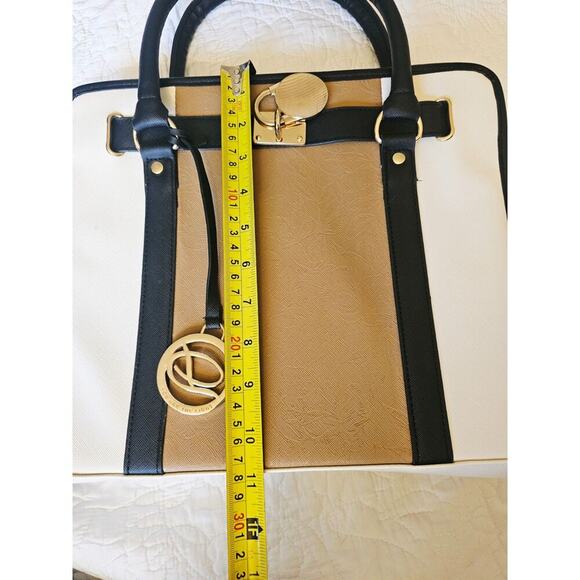 Dehite White Bible Storage Organizer Tote Bag Colorblock Pattern & Gold Charm - Picture 6 of 12